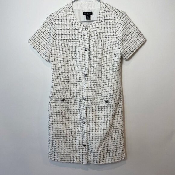Rachel Zoe Tweed Button Up Mini Dress Womens Size 8 White Short Sleeve NEW - Picture 1 of 15